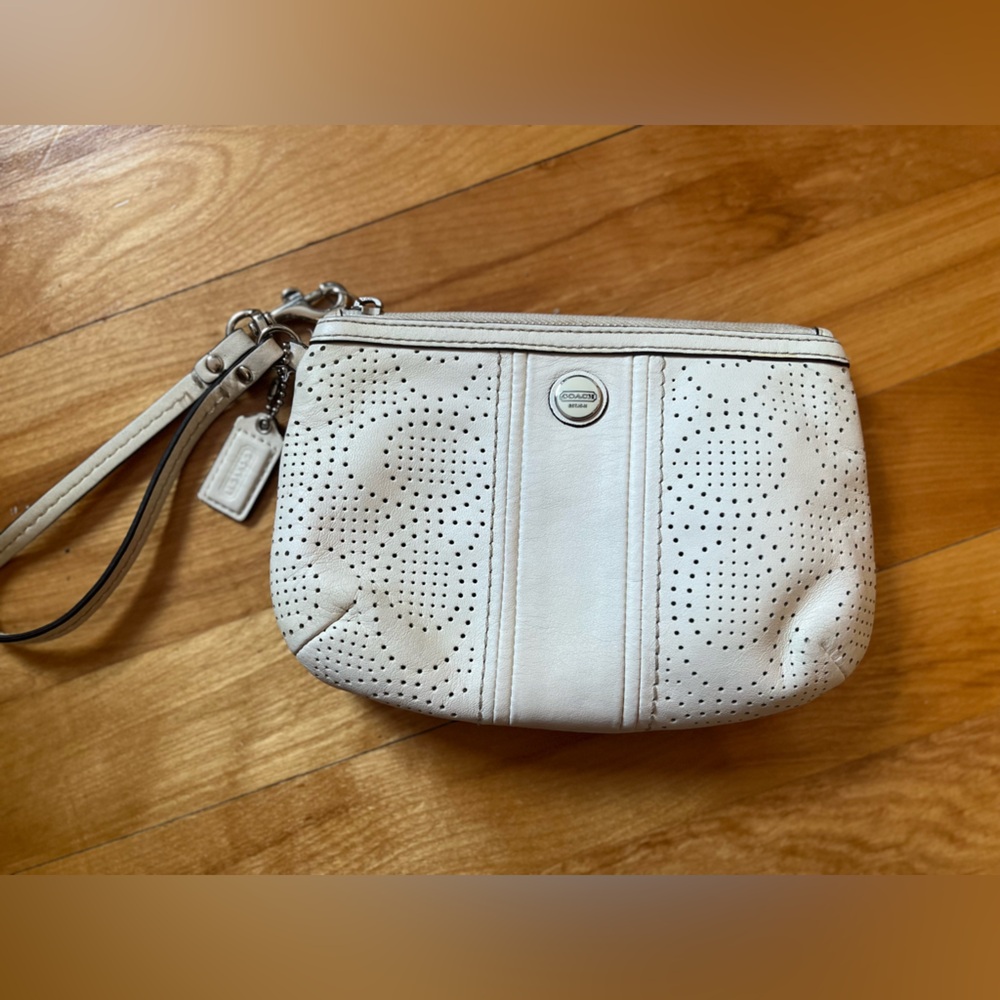 Coach Cream Perforated Leather Wristlet